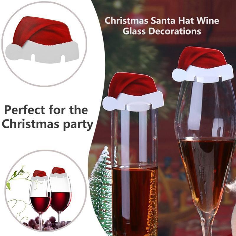 loomrack 10 PCS Christmas Santa Hat Wine Glass Decoration Christmas Accessories