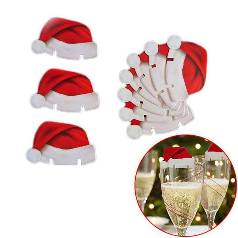 loomrack 10 PCS Christmas Santa Hat Wine Glass Decoration Christmas Accessories