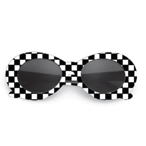 loomrack 60s Round Bold Framed Sunglasses Sunglasses Checkered Black/White