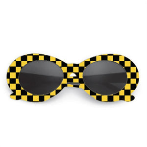 loomrack 60s Round Bold Framed Sunglasses Sunglasses Checkered Yellow