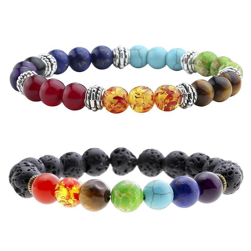 7 Chakras Healing Bracelet with Natural Lava Beads