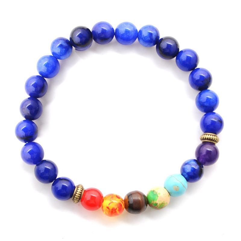 loomrack 7 Chakras Healing Bracelet with Natural Lava Beads Strand Bracelets Blue