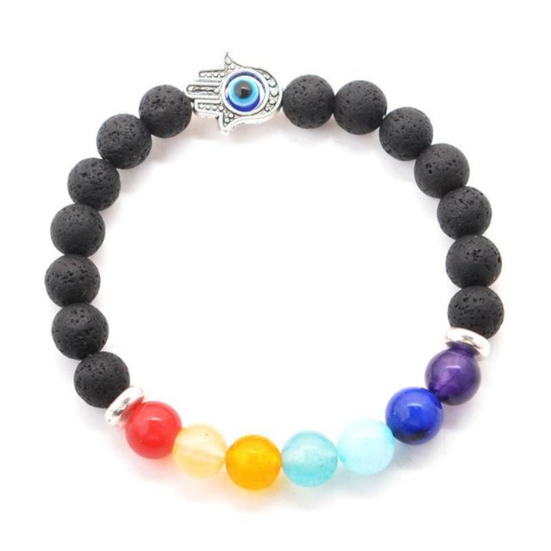 loomrack 7 Chakras Healing Bracelet with Natural Lava Beads Strand Bracelets Palm