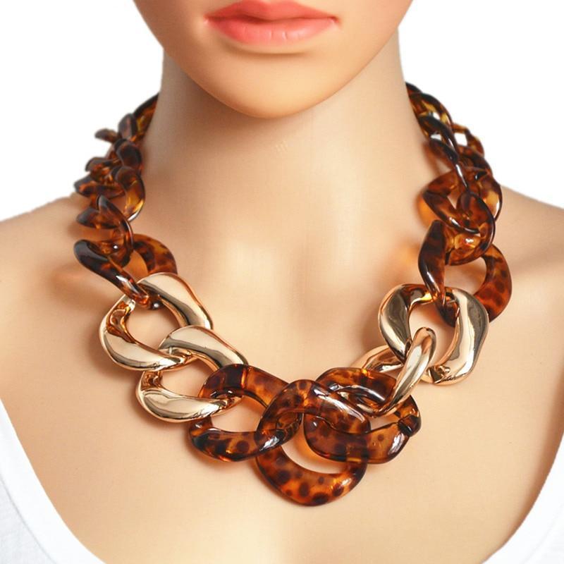 Acrylic Link Chain Leopard Choker Necklace